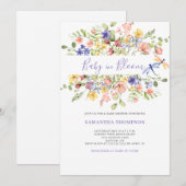 ベイビー・イン・ブルーム ピンクの花のシャワー招待状 招待状 (正面/裏面)