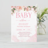 ベイビー・イン・ブルーム ピンクの花の女の子のベビーシャワー 招待状 (スタンド正面)