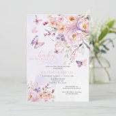 ベイビー・イン・ブルーム ピンク パープル 蝶々 ベビーシャワー 招待状 (スタンド正面)