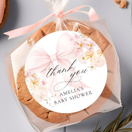 ベイビー イン ブルーム ピンク リボン ベイビー シャワー スティッカー ラウンドシール