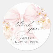 ベイビー イン ブルーム ピンク リボン ベイビー シャワー スティッカー ラウンドシール (正面)
