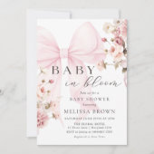 ベイビー イン ブルーム ピンク リボン ベビー シャワー 招待状 (正面)