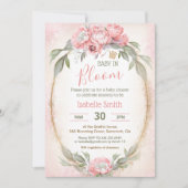 ベイビー イン ブルーム フラワーズ エレガント ピンク 女の子 ベイビー シャワー 招待状 (正面)