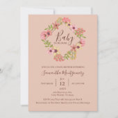 ベイビー・イン・ブルーム フラワーピンク かわいいベイビーシャワー 春 招待状 (正面)