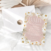 ベイビー・イン・ブルーム・ブラッシュピンク・デイジー・ベイビーガール・シャワー 招待状