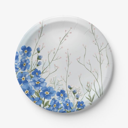 ベイビー イン ブルーム ボーイ ブルー フラワーズ スプリング シャワー ペーパープレート (正面)