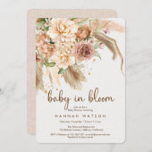 ベイビー イン ブルーム ボーホー パンパス グラス ガール ベイビー シャワー 招待状 (正面/裏面)