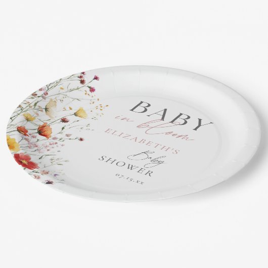 ベイビー・イン・ブルーム ワイルドフラワーズ フラワーベビーシャワー ペーパープレート (アングル)
