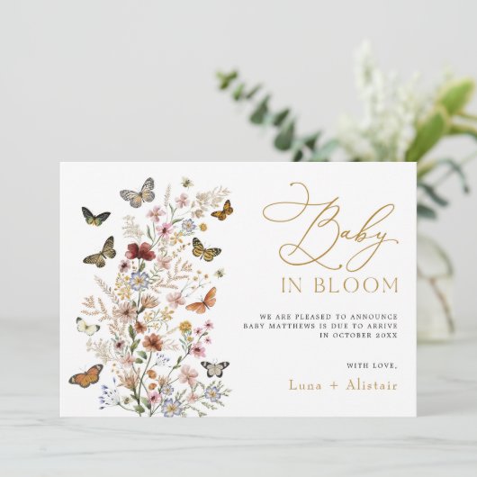 ベイビー・イン・ブルーム ワイルドフラワー妊娠発表 招待状 (スタンド正面)