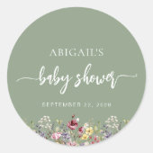 ベイビー・イン・ブルーム ワイルドフラワー セージグリーン ベイビーシャワー ラウンドシール (正面)