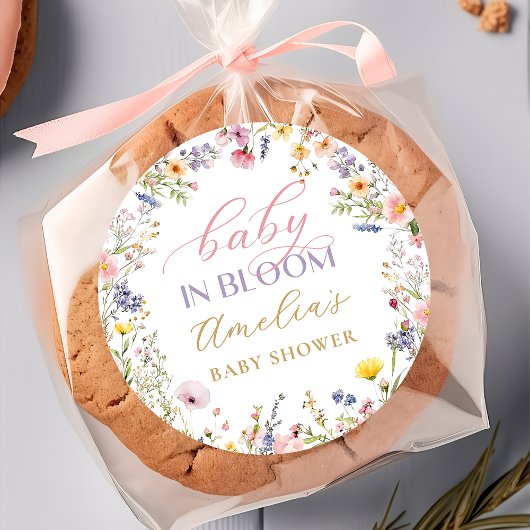 ベイビー イン ブルーム ワイルドフラワー ベイビー シャワー スティッカー ラウンドシール