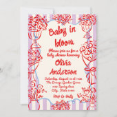 ベイビー・イン・ブルーム 手描きの花 レトロ ベビーシャワー 招待状 (正面)