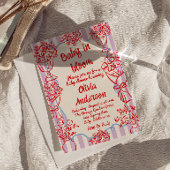 ベイビー・イン・ブルーム 手描きの花 レトロ ベビーシャワー 招待状