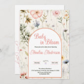 ベイビー・イン・ブルーム 水彩画 ワイルドフラワー 花のシャワー 招待状 (正面/裏面)