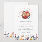 ベイビー・イン・ブルーム 水彩野花ベイビーシャワー 招待状 (正面/裏面)