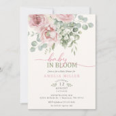 ベイビー・イン・ブルーム 水彩 ピンクの花の女の子のシャワー 招待状 (正面)
