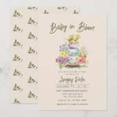 ベイビー・イン・ブルーム | 水彩 ベイビーシャワー 招待状 (正面/裏面)