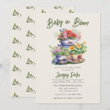 ベイビー・イン・ブルーム | 水彩 赤ちゃんシャワーの招待状