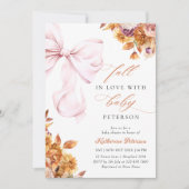 ベイビー イン ブルーム 秋のピンクの蝶結び ベビーシャワー 招待状 (正面)