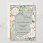 ベイビー・イン・ブルーム 緑の花 エレガントなベビーシャワー 招待状 (正面)