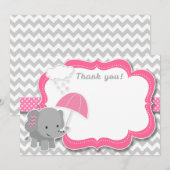 ベイビー エレファント ガール ベイビー シャワー ピンク サンクス カード (正面/裏面)