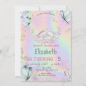 ベイビー エレファント ブルー バタフライ ホログラフィック 招待状 (正面)