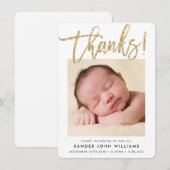 ベイビー サンクス モダン ミニマル ゴールド グリッター ベイビー フォト サンキューカード (正面/裏面)