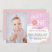 ベイビー スプリンクル ピンク スイート ワン 女の子の1歳の誕生日 招待状 (正面/裏面)