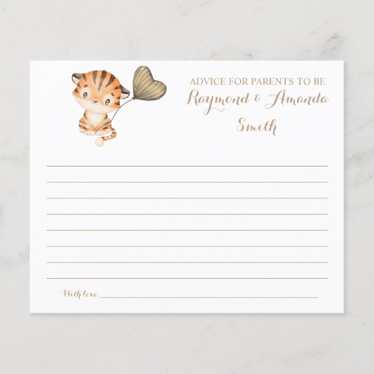 ベイビー・タイガー | ママとパパへのアドバイス ベビーシャワー カード (正面)