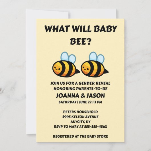 ベイビー・ビーの性別発表  招待状 (正面)