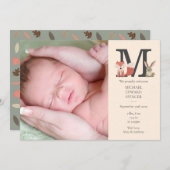 ベイビー フォト ウッドランド アニマル モノグラム 誕生 案内状 (正面/裏面)