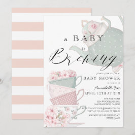 ベイビー ブリューイング ピンク ティーパーティー ベイビー シャワー 招待状