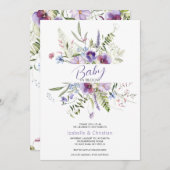 ベイビー ブルーム ワイルドフラワーズ ボタニカル ラスティック 招待状 (正面/裏面)
