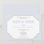 ベイビー・ブルー・シェブロン シップ・アンド・シー招待状 招待状 (正面/裏面)