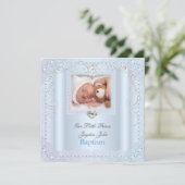 ベイビー・ブルー・プリンス 洗礼 十字架 誕生記念 招待状 (スタンド正面)