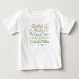 ベイビー ベイビー 夜中ずっと起きててね パステル調の保育園にぴったりな名言 ベビーTシャツ