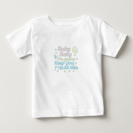 ベイビー ベイビー 夜通し起きてるよ パステル ベビーTシャツ (正面)
