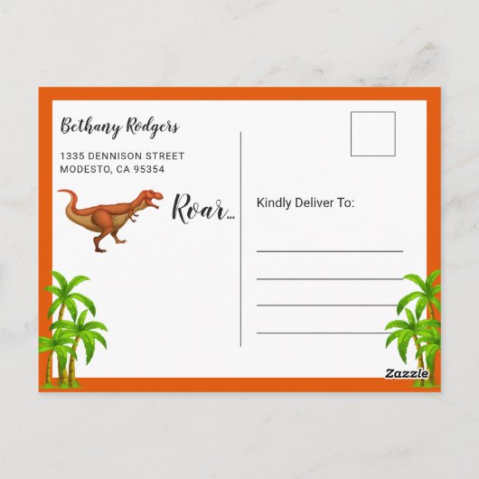 ベイビー ボーイ シャワー バイ メール ジュングル 恐竜の咆哮 ポストカード (裏面)