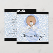 ベイビー・ボーイ・ブラック・ブルー・レパード・ベイビー・シャワー 招待状 (正面/裏面)
