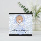 ベイビー・ボーイ・ブラック・ブルー・レパード・ベイビー・シャワー 招待状 (スタンド正面)