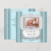 ベイビー・ボーイ・ブルー 洗礼 十字架 王子 招待状 (正面/裏面)