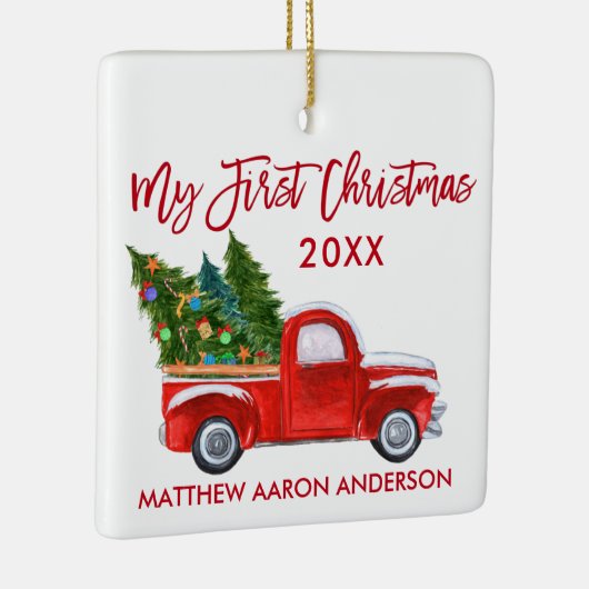 ベイビー マイ ファースト クリスマス ヴィンテージ トラック レッド セラミックオーナメント (右)