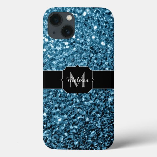 ベイビー ライトブルー きらきら グリッター モノグラム Case-Mate iPhoneケース (裏面)