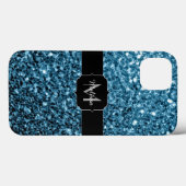 ベイビー ライトブルー きらきら グリッター モノグラム Case-Mate iPhoneケース (裏面 (横))