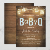 ベイビーQ招待 コエド BBQ ベイビーシャワー ラスティック ブルー 招待状 (正面/裏面)