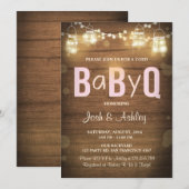 ベイビーQ ご招待 男女共用 BBQ ベイビーシャワー ラスティック ピンク 招待状 (正面/裏面)