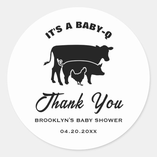 ベイビーQ BBQ ベイビーシャワー 牛 豚 鳥 黒 白 ラウンドシール (正面)