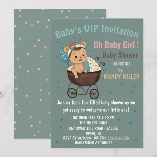 ベイビーVIP招待状　女の子誕生！ 招待状 (正面/裏面)