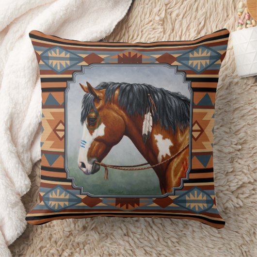 ベイピントウォーホースサウスウエスタンデザイン クッション (ブランケット)