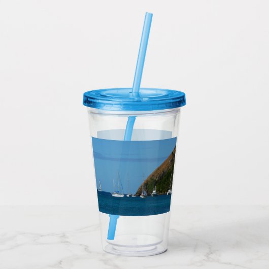 ベイホワイトとブルーの帆船航海の アクリルタンブラー (裏面)